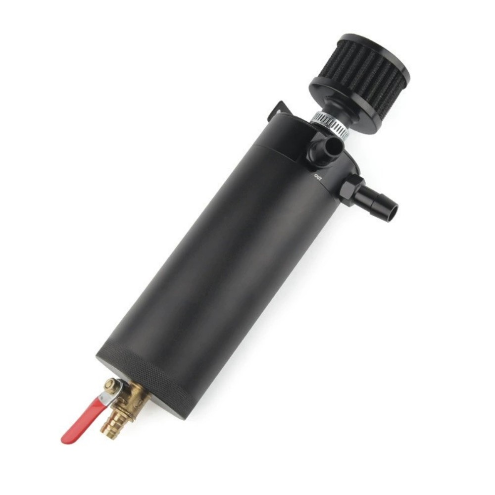 Oil Drain Tank - ユニバーサル2ポートバッフル付きオイルキャッチ缶拡張リザーバータンク、ブリーザーフィルター、ドレンバルブ付き、車用エンジンオイルセパレーターキット