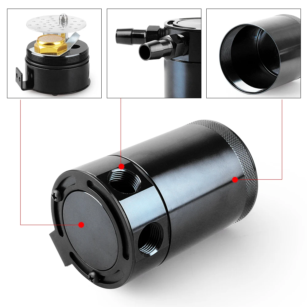 オイルキャッチ缶 バッフル付きアルミ製 2ポート リザーバー - Oil Drain Tank のレビューと価格